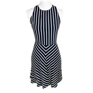 Vintage Celia Tejada Blue Striped Sleeveless Fit & Flare Dress Women's Small